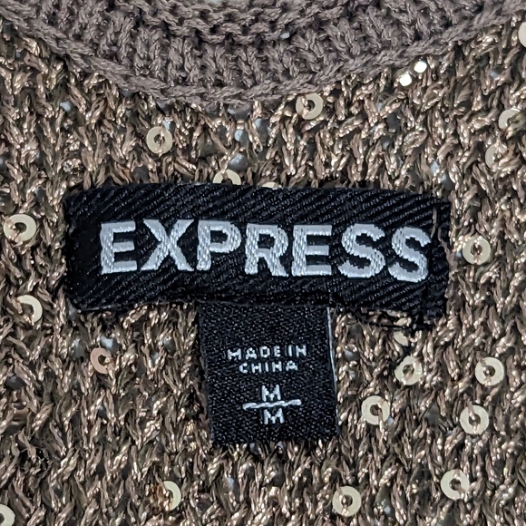 Express Sweater Brown V Neck Front and Back with Sequins Women's Size Medium - Picture 5 of 6
